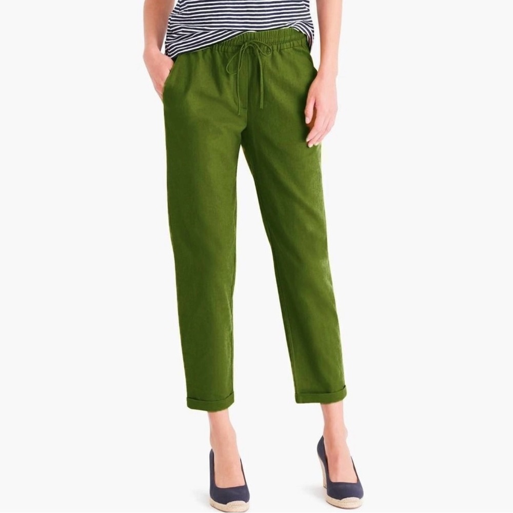 J. Crew Linen-Cotten Blend Drawstring Pants. Size 2. Color Green